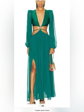 PatBO Teal Green Cutout Maxi Dress with Sheer Long Sleeves